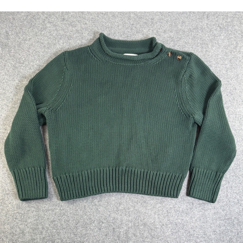 LAKE Womens Forest Green Cotton Shaker Knit Mock Neck Button Sweater XL